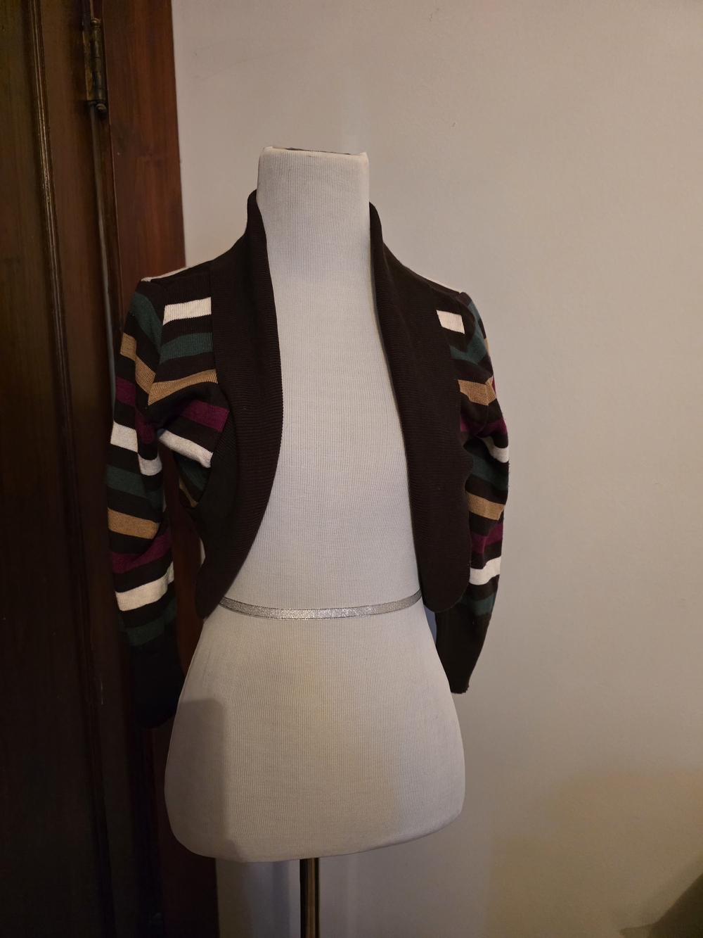 Striped Crop Shrug Cardigan - Brown with Multicolor Stripes